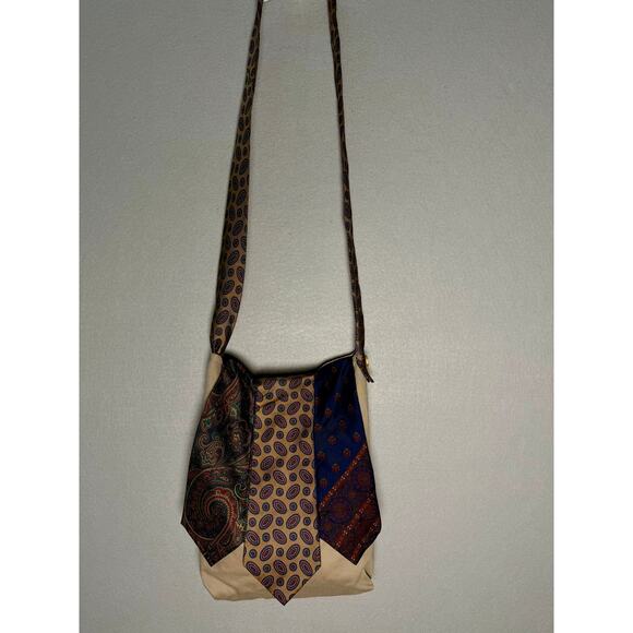 Upcycled Silk Necktie Shoulder Bag Handmade Boho Crossbody - Picture 3 of 15